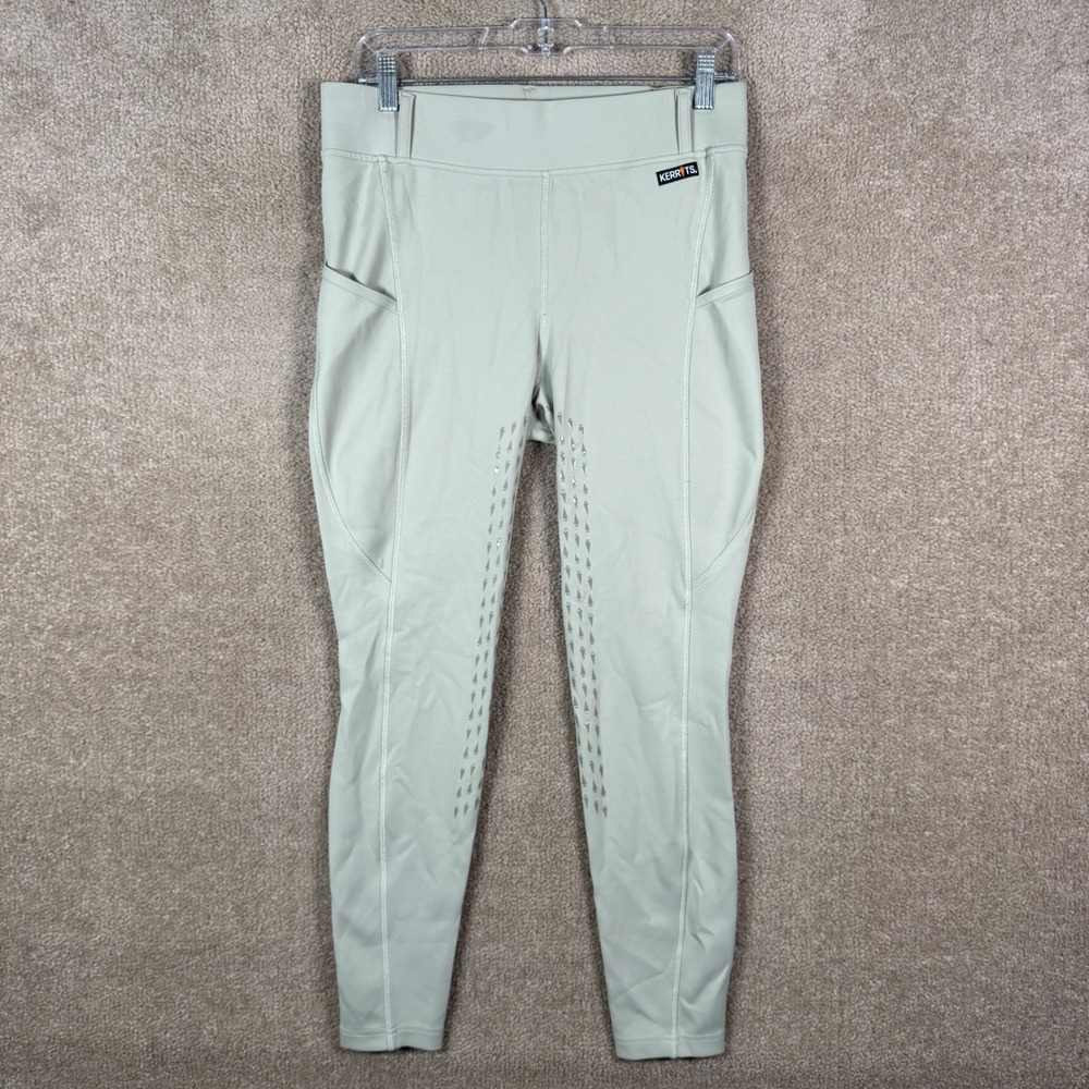 Kerrits Riding Tights Women Large Sage Green Silicone Knee Patch‎ Breeches Pants